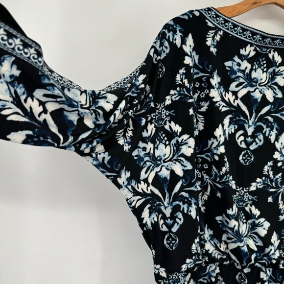 White House Black Market blue Floral Print Dress womens size large open sleeve - Picture 9 of 11